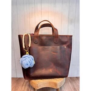 Crochet Bag Charm Crochet Pearl Blue Rose Flower Purse Charm Pearl Wristlet